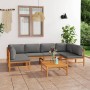 Set de muebles de jardín 7 pzas madera de teca y cojines gris de vidaXL, Conjuntos de jardín - Ref: Foro24-3087239, Precio: 8...