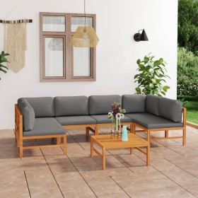 7-piece teak wood garden furniture set with gray cushions by vidaXL, Garden sets - Ref: Foro24-3087239, Price: 840,99 €, Disc...