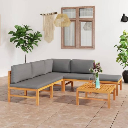 Set de muebles de jardín 6 pzas madera de teca y cojines gris de vidaXL, Conjuntos de jardín - Ref: Foro24-3087241, Precio: 6...