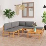 Garden furniture set 6 pieces teak wood and gray cushions by vidaXL, Garden sets - Ref: Foro24-3087241, Price: 627,93 €, Disc...