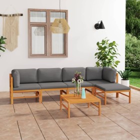 Gartenmöbel-Set 6-teilig aus Teakholz und grauen Kissen von vidaXL, Gartensets - Ref: Foro24-3087243, Preis: 626,99 €, Rabatt: %