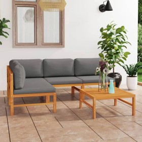 5 Stück Teakholz Gartenmöbel Set und graue Kissen von vidaXL, Gartensets - Ref: Foro24-3087247, Preis: 540,99 €, Rabatt: %