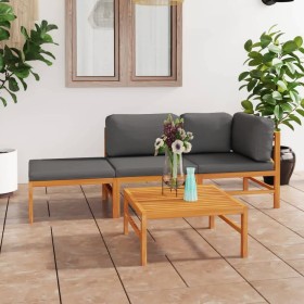 4-piece garden furniture set made of teak wood with grey cushions by vidaXL, Garden sets - Ref: Foro24-3087251, Price: 341,99...