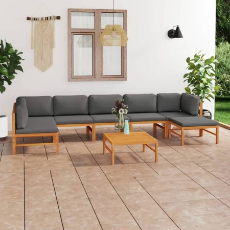 Garden furniture set 8 pieces teak wood and gray cushions by vidaXL, Garden sets - Ref: Foro24-3087255, Price: 886,58 €, Disc...