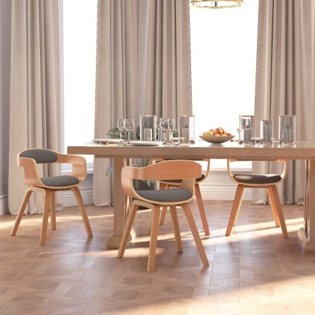 Dining chair 4 pcs curved wood and light gray fabric by vidaXL, dining chairs - Ref: Foro24-3092387, Price: 594,57 €, Discoun...