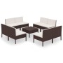 Set muebles de jardín 9 piezas y cojines ratán sintético marrón de vidaXL, Conjuntos de jardín - Ref: Foro24-3094315, Precio:...