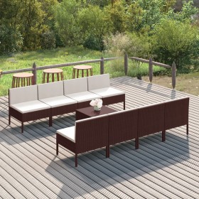 9-teiliges Gartenmöbel-Set und braune synthetische Rattankissen von vidaXL, Gartensets - Ref: Foro24-3094331, Preis: 549,99 €...