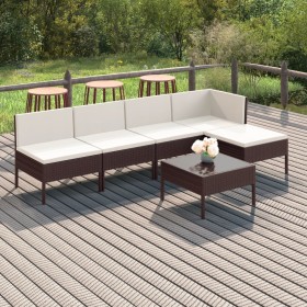 6-teiliges Gartenmöbel-Set und braune synthetische Rattankissen von vidaXL, Gartensets - Ref: Foro24-3094371, Preis: 311,99 €...