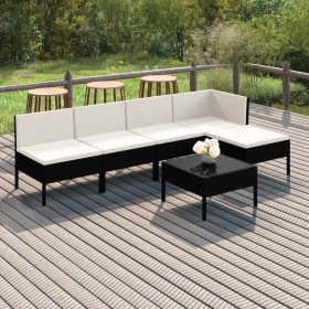 Set de muebles de jardín 6 pzas y cojines ratán sintético negro de vidaXL, Conjuntos de jardín - Ref: Foro24-3094372, Precio:...