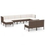 Set muebles de jardín 9 pzas y cojines ratán sintético marrón de vidaXL, Conjuntos de jardín - Ref: Foro24-3094547, Precio: 9...