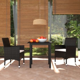 Set comedor de jardín 3 pzas con cojines ratán sintético negro de vidaXL, Conjuntos de jardín - Ref: Foro24-3094973, Precio: ...