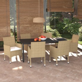 7-teiliges Garten-Esszimmer-Set mit Kissen synthetisches Rattan beige von vidaXL, Gartensets - Ref: Foro24-3094989, Preis: 58...