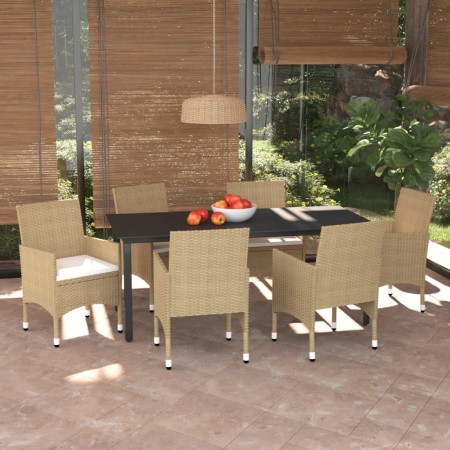 Set comedor de jardín 7 pzas con cojines ratán sintético beige de vidaXL, Conjuntos de jardín - Ref: Foro24-3094989, Precio: ...