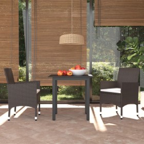 Set comedor de jardín 3 pzas con cojines ratán sintético marrón de vidaXL, Conjuntos de jardín - Ref: Foro24-3094991, Precio:...