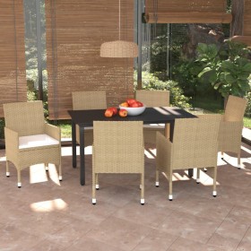 7-piece garden dining set with beige synthetic rattan cushions by vidaXL, Garden sets - Ref: Foro24-3094988, Price: 544,58 €,...