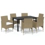 Set comedor de jardín 7 pzas con cojines ratán sintético beige de vidaXL, Conjuntos de jardín - Ref: Foro24-3094988, Precio: ...