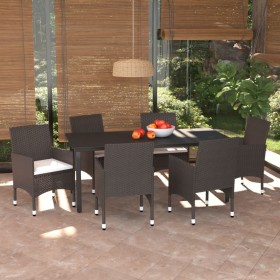 Set muebles de jardín con cojines 7 pzas ratán sintético marrón de vidaXL, Conjuntos de jardín - Ref: Foro24-3094995, Precio:...