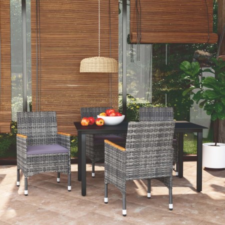 Juego muebles jardín 5 pzas con cojines ratán sintético gris de vidaXL, Conjuntos de jardín - Ref: Foro24-3095005, Precio: 45...