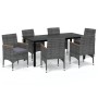 Set de muebles jardín 7 pzas con cojines ratán sintético gris de vidaXL, Conjuntos de jardín - Ref: Foro24-3095007, Precio: 6...