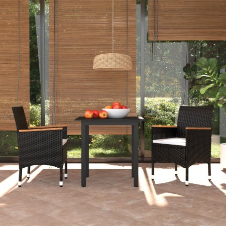 Set de comedor de jardín 3 pzas y cojines ratán sintético negro de vidaXL, Conjuntos de jardín - Ref: Foro24-3094997, Precio:...