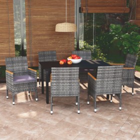 Juego muebles jardín 7 pzas con cojines ratán sintético gris de vidaXL, Conjuntos de jardín - Ref: Foro24-3095006, Precio: 58...