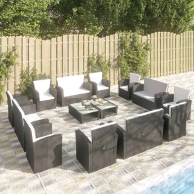 Set muebles de jardín 16 piezas y cojines ratán sintético negro de vidaXL, Conjuntos de jardín - Ref: Foro24-3095942, Precio:...