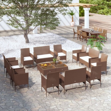 Set muebles de jardín 16 pzas y cojines ratán sintético marrón de vidaXL, Conjuntos de jardín - Ref: Foro24-3095958, Precio: ...