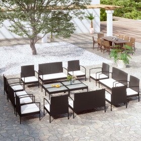 Set muebles de jardín 16 piezas y cojines ratán sintético negro de vidaXL, Conjuntos de jardín - Ref: Foro24-3095964, Precio:...