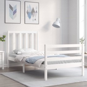 White solid wood bed frame with headboard 100x200 cm by vidaXL, Beds and slatted bases - Ref: Foro24-3193782, Price: 104,99 €...