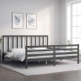 Double bed frame with gray solid wood headboard by vidaXL, Beds and slatted bases - Ref: Foro24-3193808, Price: 174,32 €, Dis...