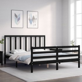 Bed frame with black solid wood headboard 160x200 cm by vidaXL, Beds and slatted bases - Ref: Foro24-3193805, Price: 155,50 €...