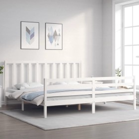 Double bed frame with white solid wood headboard by vidaXL, Beds and slatted bases - Ref: Foro24-3193807, Price: 156,85 €, Di...