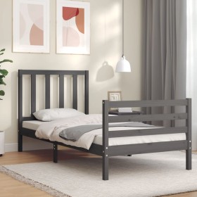 Gray solid wood bed frame with headboard 100x200 cm by vidaXL, Beds and slatted bases - Ref: Foro24-3193848, Price: 102,99 €,...