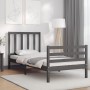 Gray solid wood bed frame with headboard 100x200 cm by vidaXL, Beds and slatted bases - Ref: Foro24-3193848, Price: 102,09 €,...