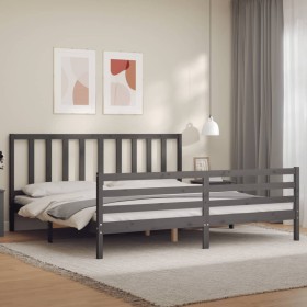 Double bed frame with gray solid wood headboard by vidaXL, Beds and slatted bases - Ref: Foro24-3193873, Price: 180,99 €, Dis...