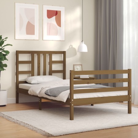 Estructura cama y cabecero madera maciza marrón miel 100x200 cm de vidaXL, Camas y somieres - Ref: Foro24-3193914, Precio: 11...