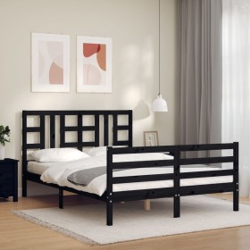 Bed frame with black solid wood headboard 140x200 cm by vidaXL, Beds and slatted bases - Ref: Foro24-3193925, Price: 155,99 €...