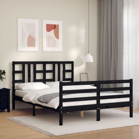 Bed frame with black solid wood headboard 140x200 cm by vidaXL, Beds and slatted bases - Ref: Foro24-3193925, Price: 155,65 €...