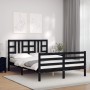 Bed frame with black solid wood headboard 140x200 cm by vidaXL, Beds and slatted bases - Ref: Foro24-3193925, Price: 155,65 €...