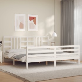 White solid wood bed frame with headboard 200x200 cm by vidaXL, Beds and slatted bases - Ref: Foro24-3193942, Price: 152,63 €...