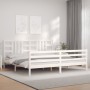 White solid wood bed frame with headboard 200x200 cm by vidaXL, Beds and slatted bases - Ref: Foro24-3193942, Price: 152,36 €...