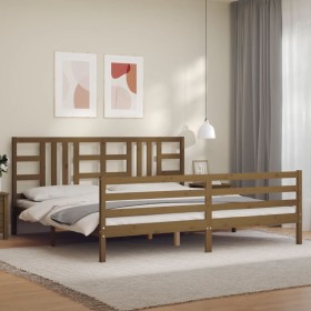 Estructura cama y cabecero madera maciza marrón miel 200x200 cm de vidaXL, Camas y somieres - Ref: Foro24-3193944, Precio: 17...