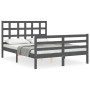 Double bed frame with gray solid wood headboard by vidaXL, Beds and slatted bases - Ref: Foro24-3193958, Price: 153,03 €, Dis...