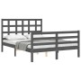 Double bed frame with gray solid wood headboard by vidaXL, Beds and slatted bases - Ref: Foro24-3193958, Price: 153,03 €, Dis...