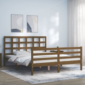 Honey brown wooden bed frame with headboard 160x200 cm by vidaXL, Beds and slatted bases - Ref: Foro24-3193999, Price: 159,99...