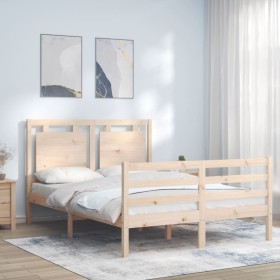 Double bed frame with solid wood headboard by vidaXL, Beds and slatted bases - Ref: Foro24-3194021, Price: 116,99 €, Discount: %