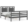 Double bed frame with gray solid wood headboard by vidaXL, Beds and slatted bases - Ref: Foro24-3194023, Price: 165,82 €, Dis...