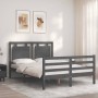 Double bed frame with gray solid wood headboard by vidaXL, Beds and slatted bases - Ref: Foro24-3194023, Price: 165,82 €, Dis...