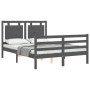 Double bed frame with gray solid wood headboard by vidaXL, Beds and slatted bases - Ref: Foro24-3194023, Price: 165,82 €, Dis...