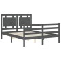 Double bed frame with gray solid wood headboard by vidaXL, Beds and slatted bases - Ref: Foro24-3194023, Price: 165,82 €, Dis...